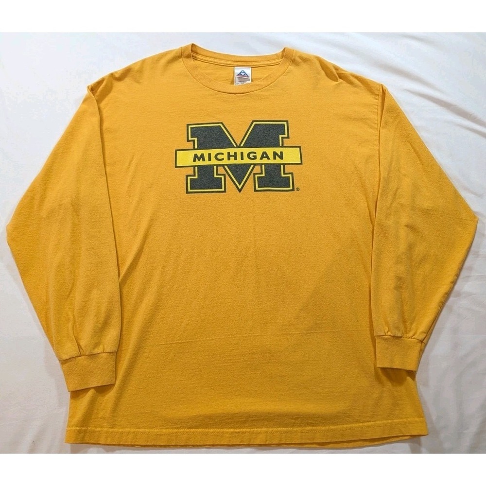 Vintage Michigan Wolverines Long Sleeve Shirt XL Alstyle AAA Yellow Y2K NCAA